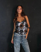 Women's embellished sequin glitter sleeveless party top