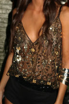 Women's embellished sequin glitter sleeveless party top