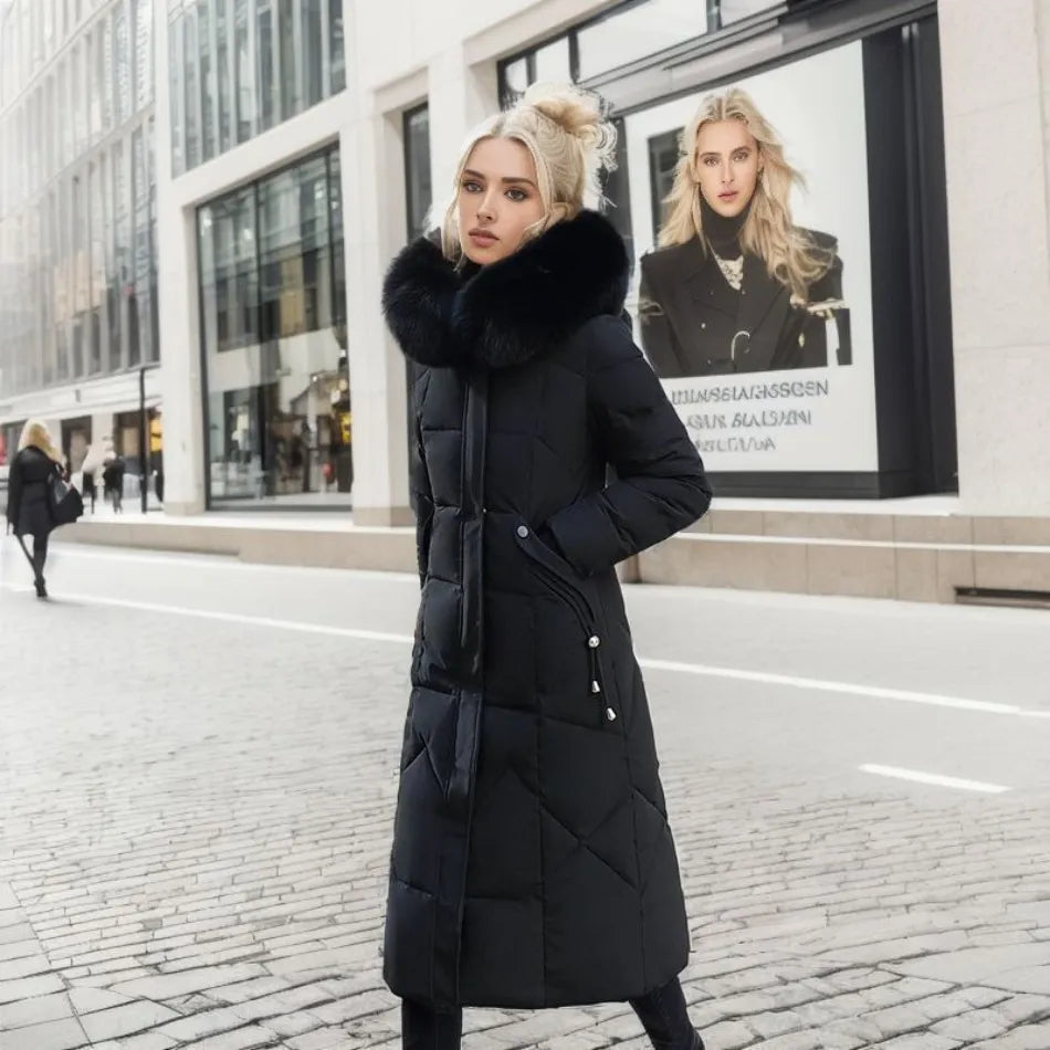 Women's extended-length winter coat with long hem
