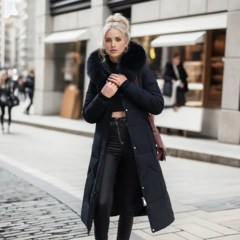 Women's extended-length winter coat with long hem