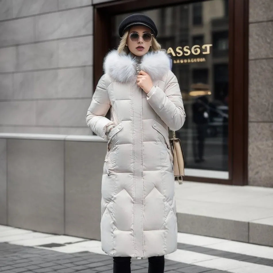 Women's extended-length winter coat with long hem
