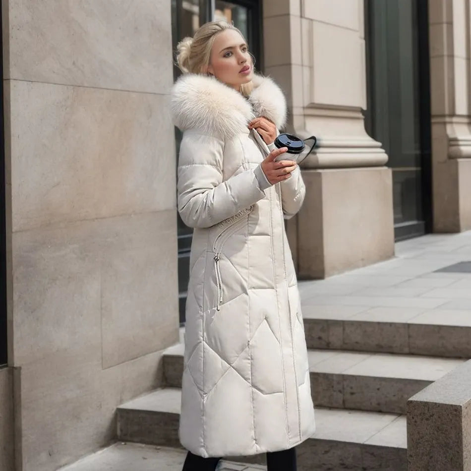 Women's extended-length winter coat with long hem