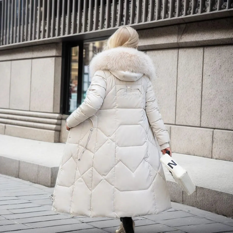 Women's extended-length winter coat with long hem