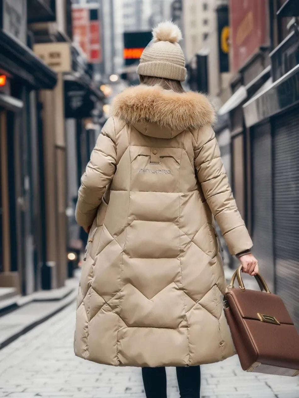 Women's extended-length winter coat with long hem
