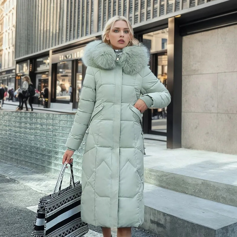 Women's extended-length winter coat with long hem