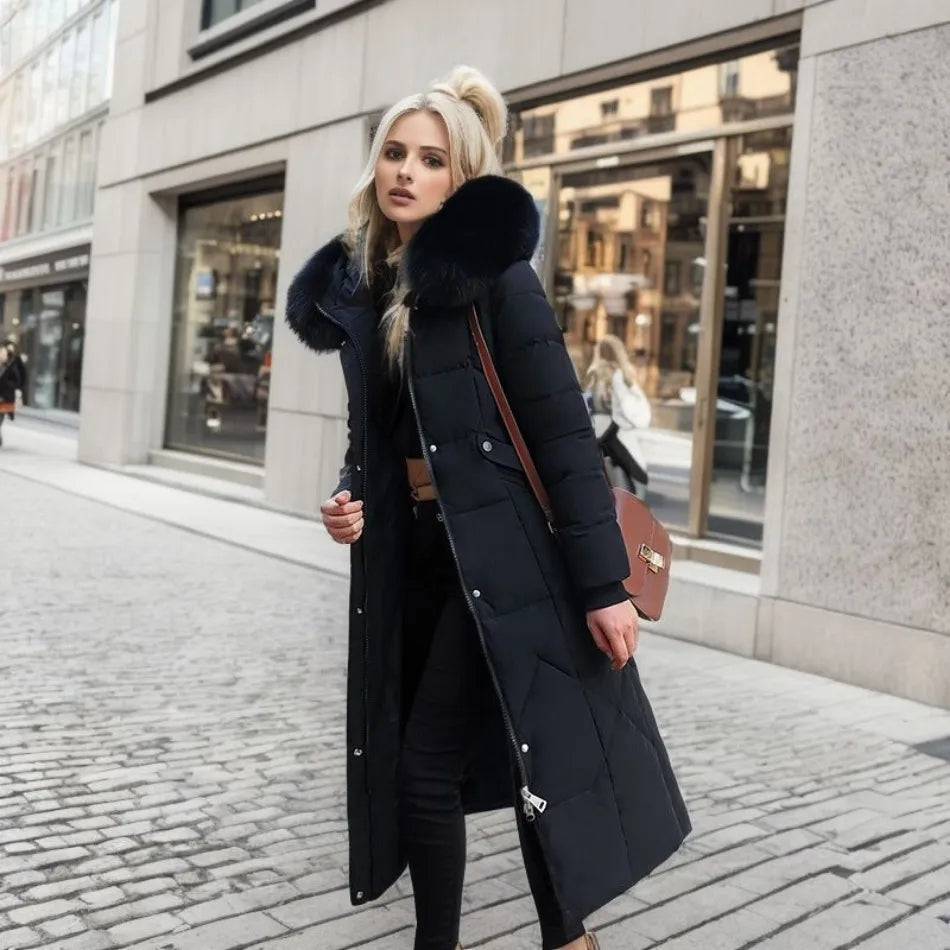 Women's extended-length winter coat with long hem