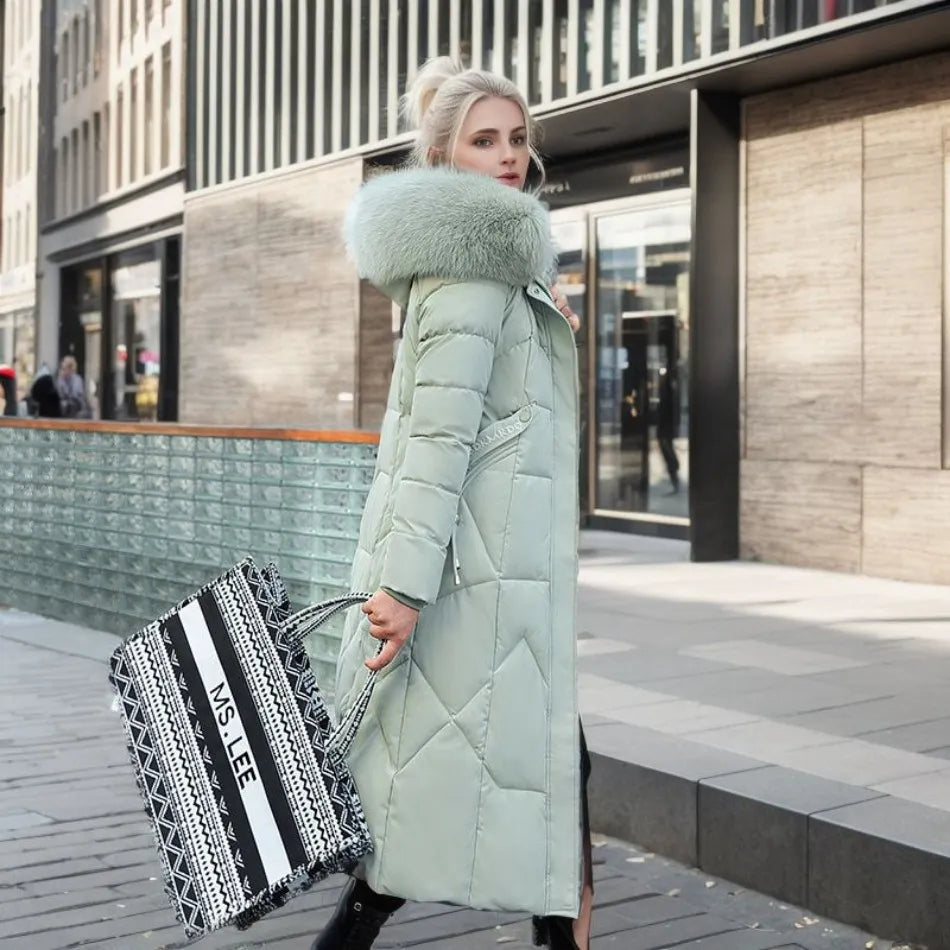Women's extended-length winter coat with long hem