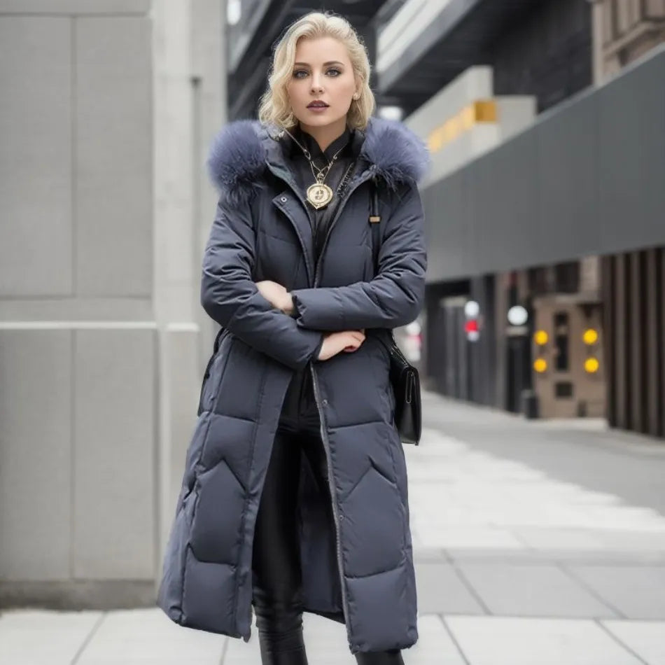 Women's extended-length winter coat with long hem