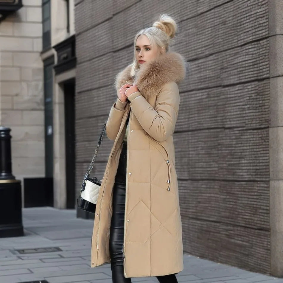 Women's extended-length winter coat with long hem