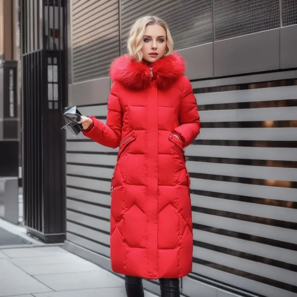 Women's extended-length winter coat with long hem