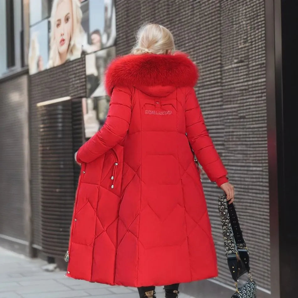Women's extended-length winter coat with long hem