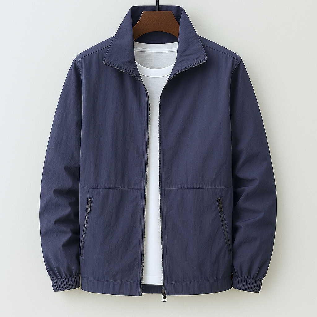Men's fitted jacket with structured collar and button fastening