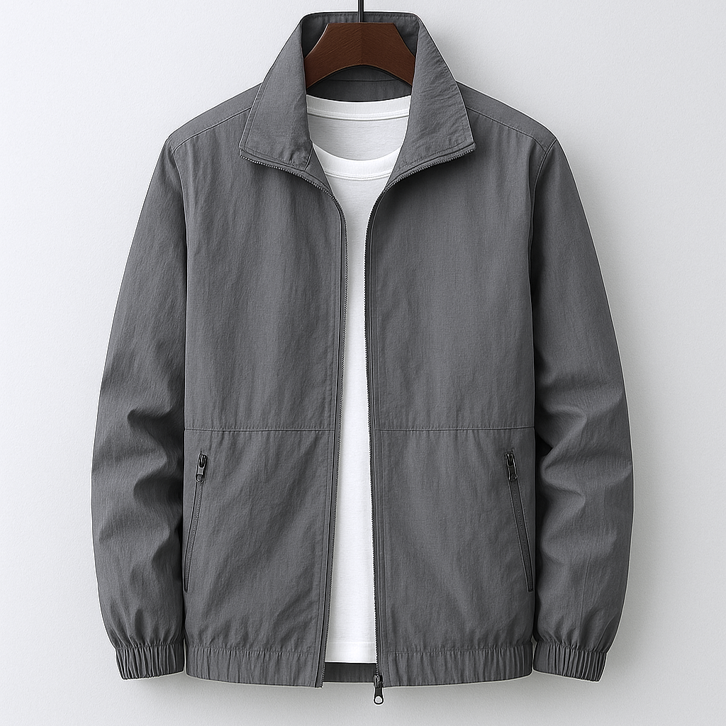 Men's fitted jacket with structured collar and button fastening