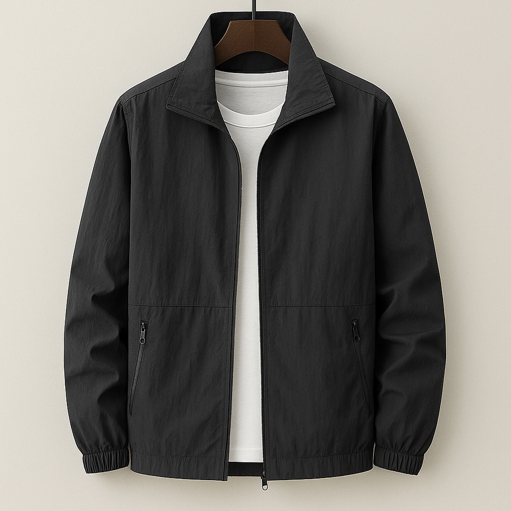 Men's fitted jacket with structured collar and button fastening