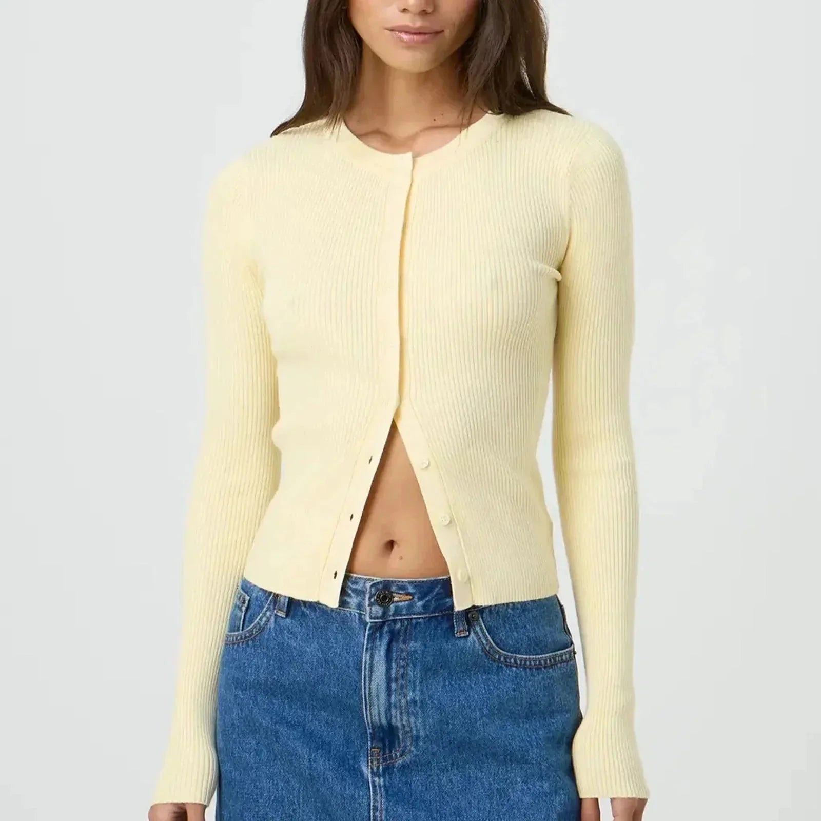 Women's fitted long-sleeve ribbed cardigan