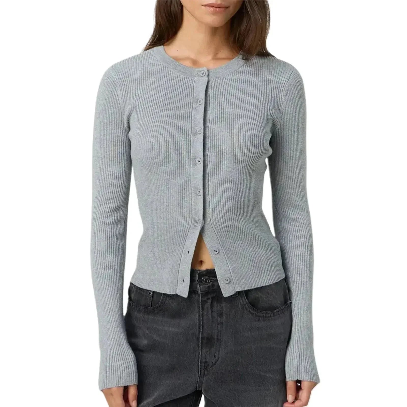 Women's fitted long-sleeve ribbed cardigan