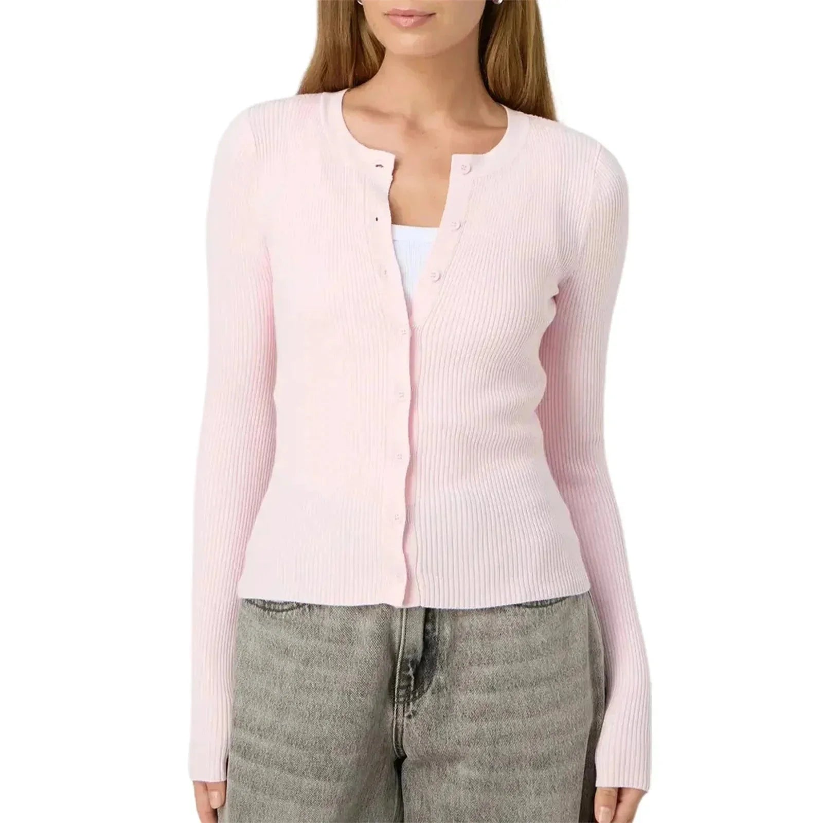 Women's fitted long-sleeve ribbed cardigan