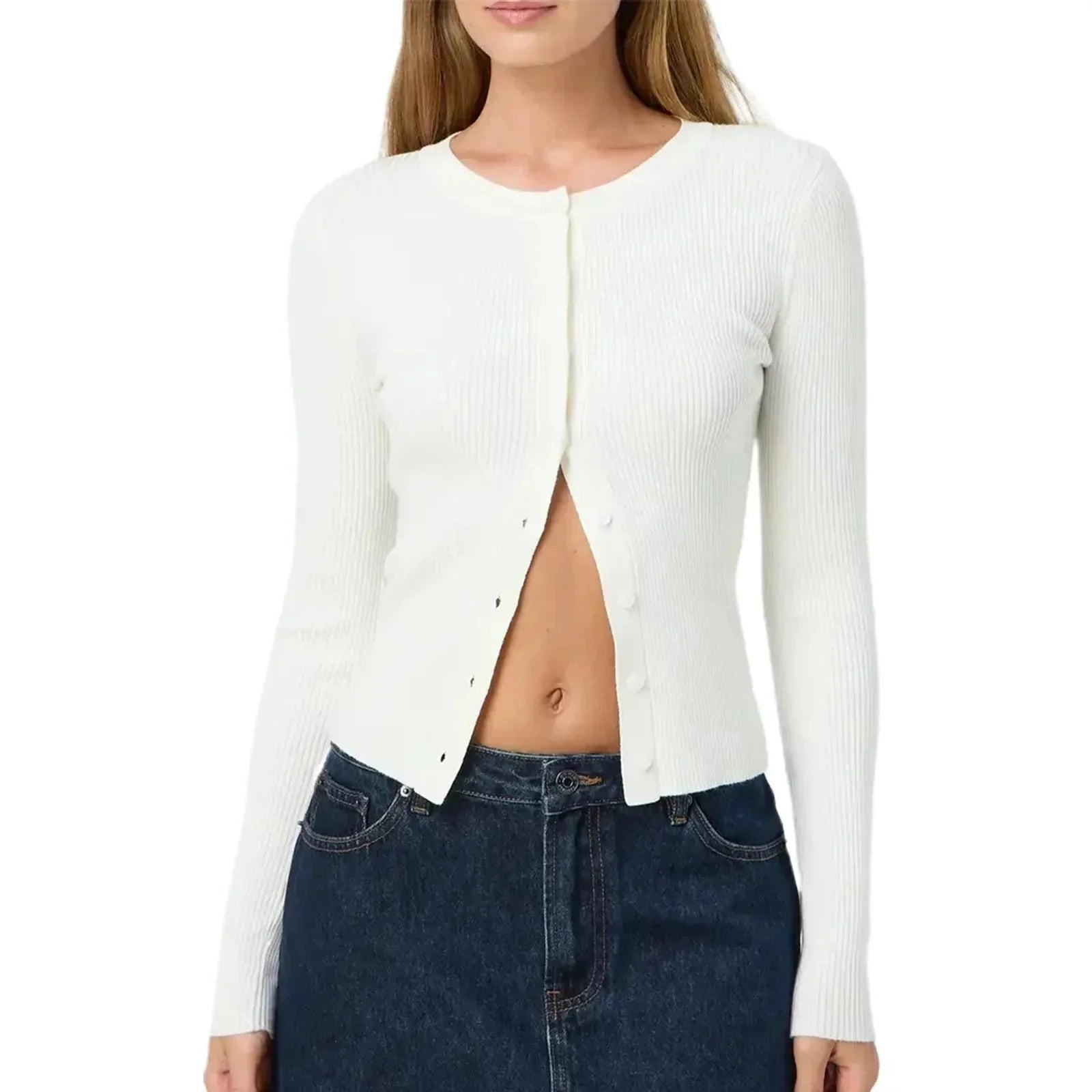 Women's fitted long-sleeve ribbed cardigan