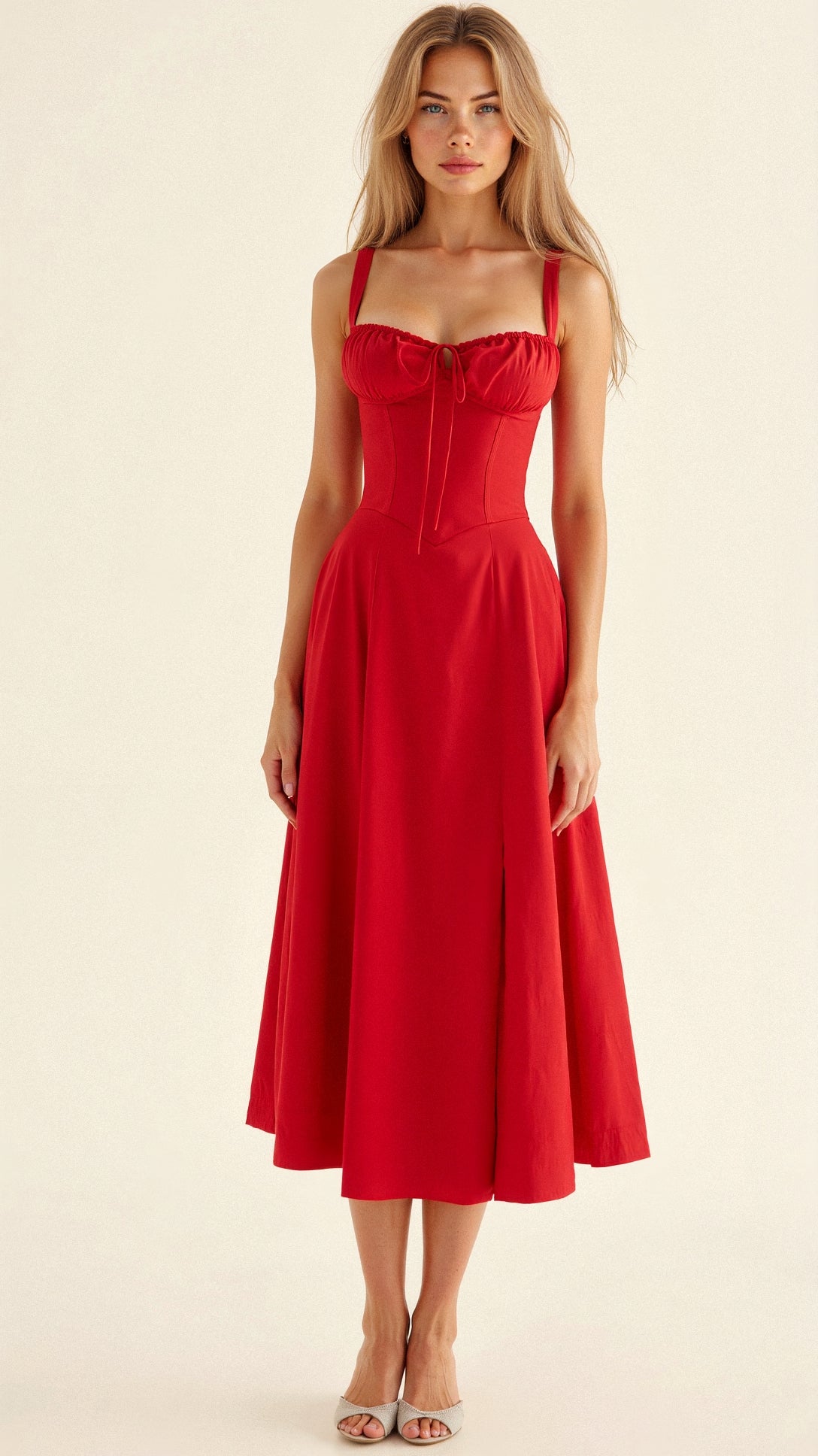 Women's fitted midi dress with defined waist