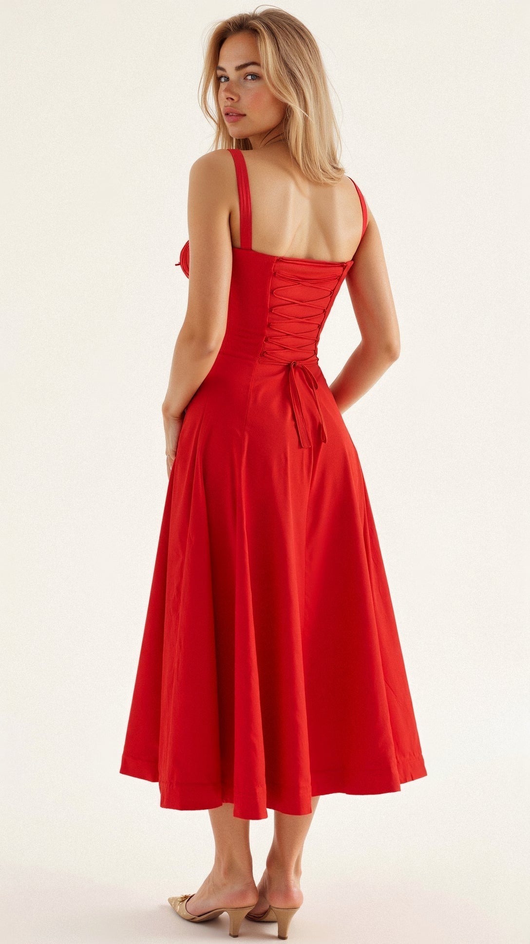 Women's fitted midi dress with defined waist