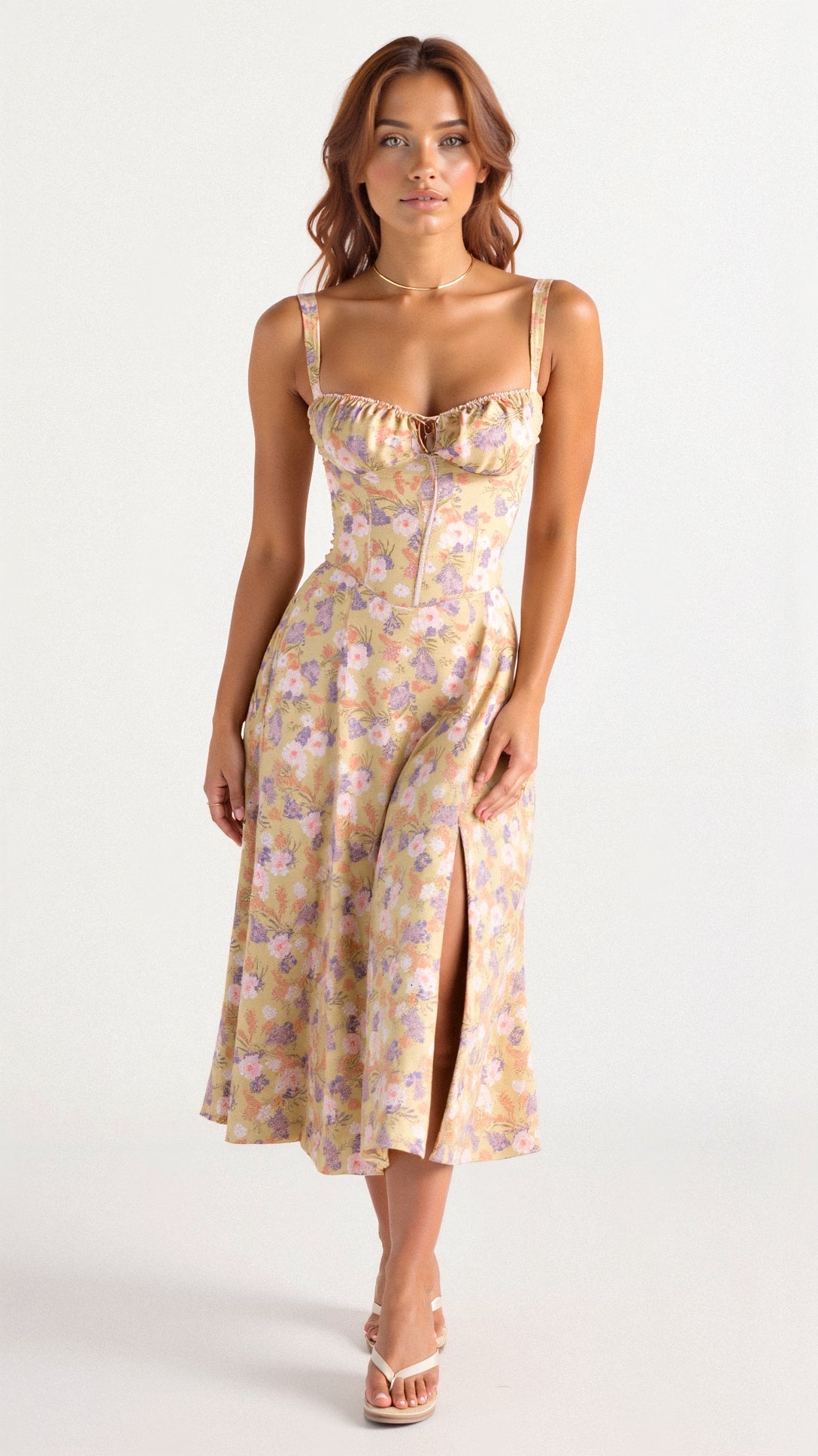 Women's fitted midi dress with defined waist