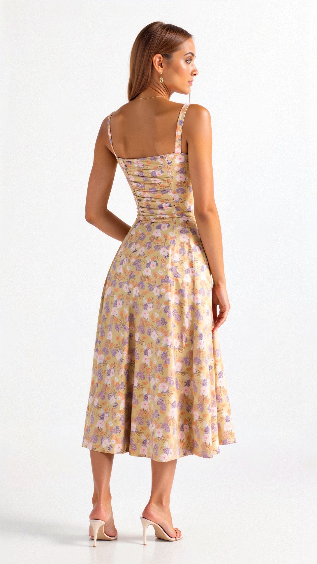 Women's fitted midi dress with defined waist
