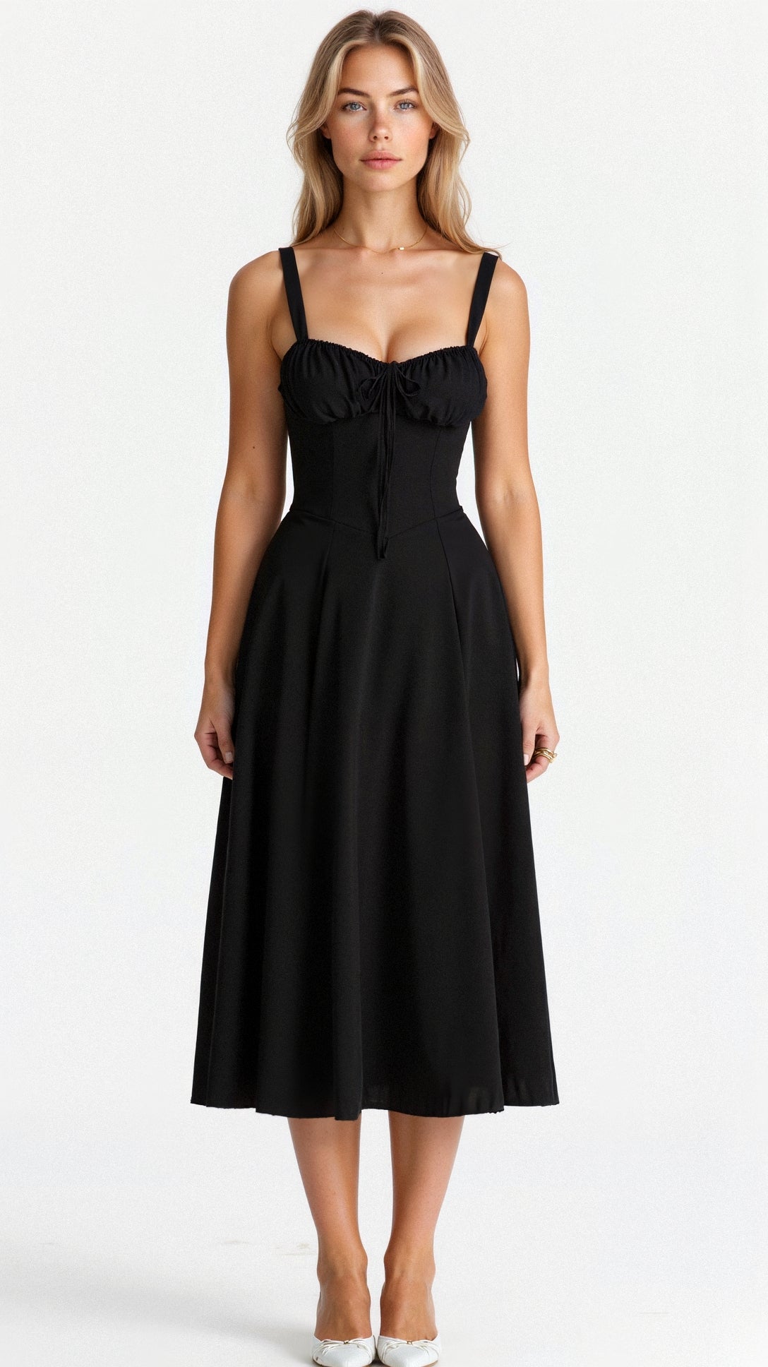 Women's fitted midi dress with defined waist