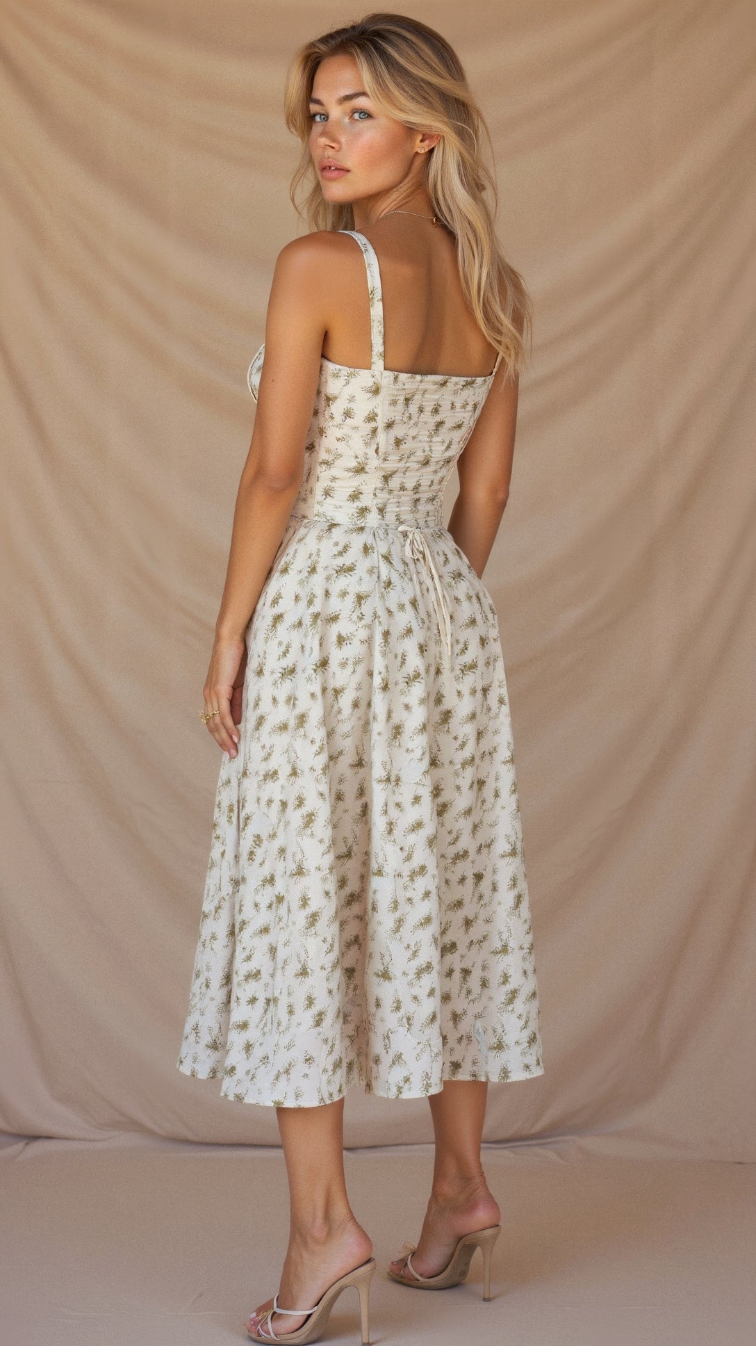 Women's fitted midi dress with defined waist