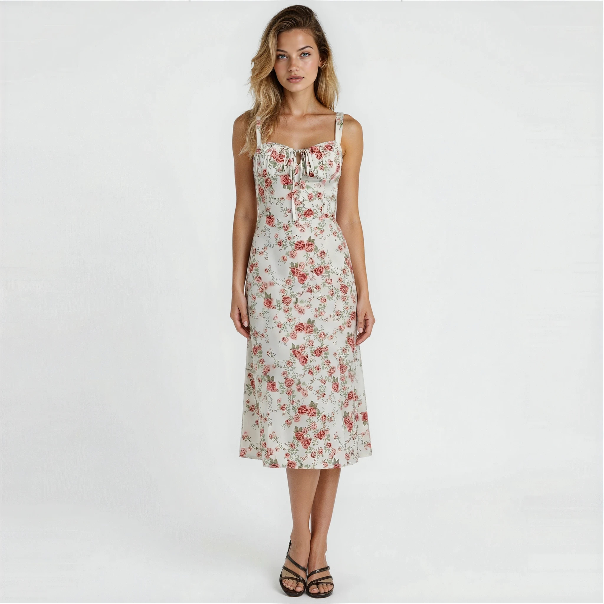 Women's fitted midi dress with defined waist