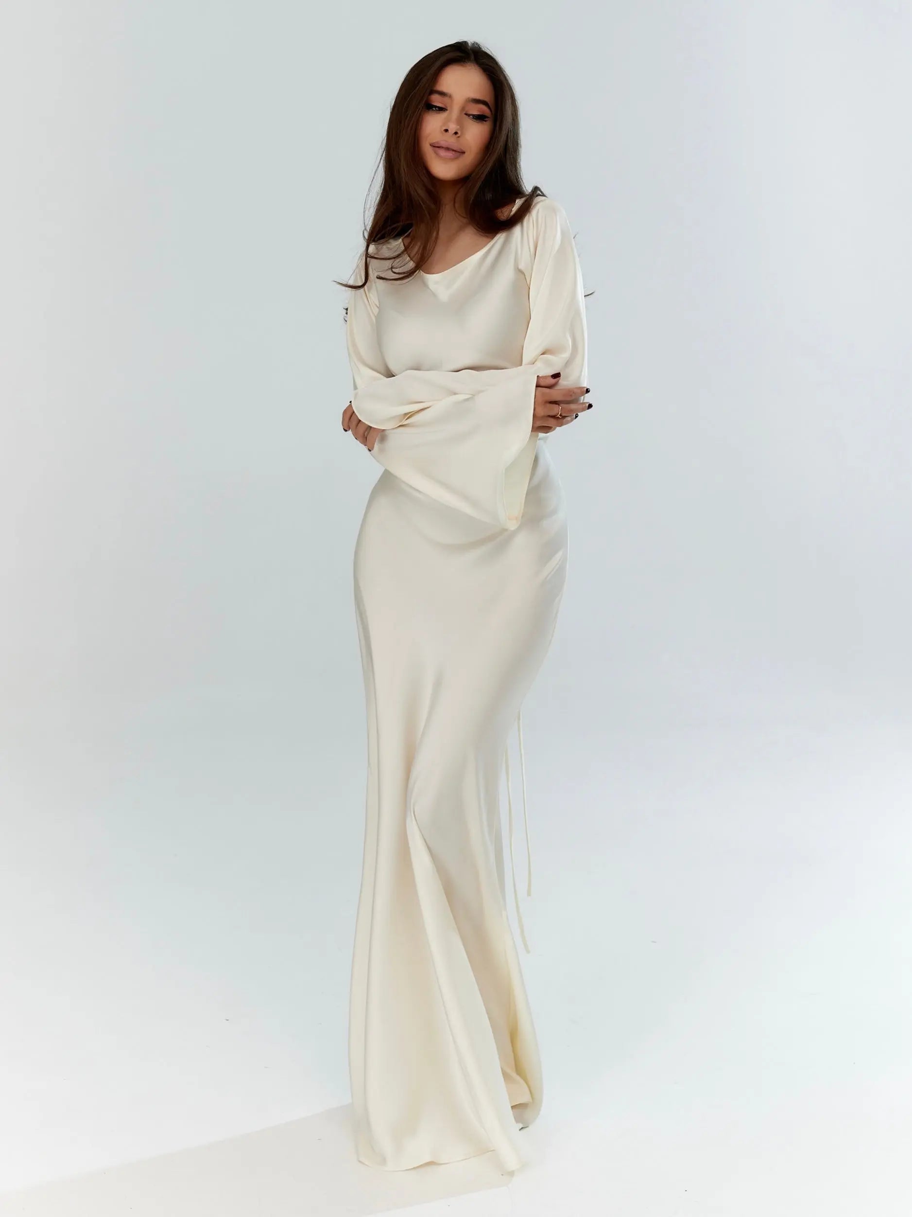 Women's flared sleeve maxi wedding guest dress