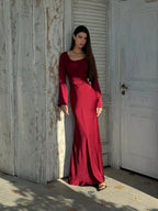 Women's flared sleeve maxi wedding guest dress