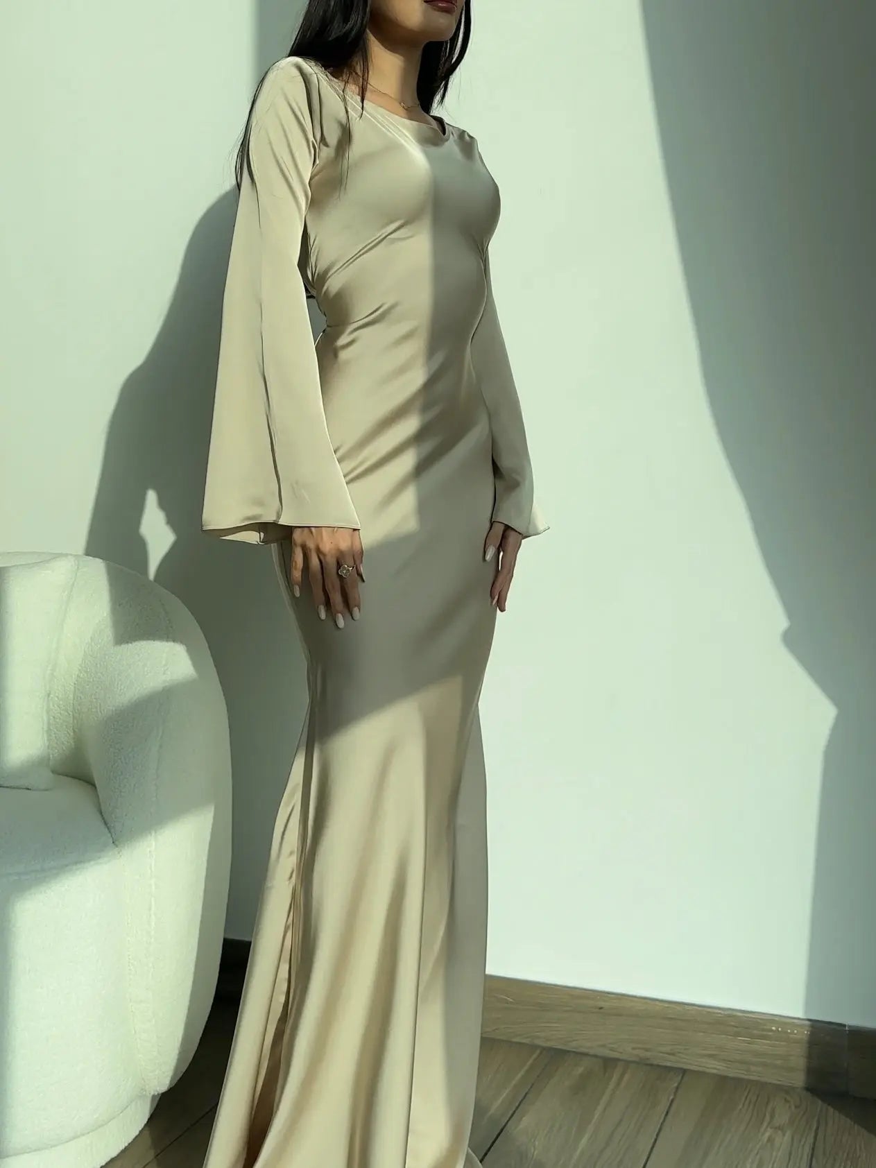 Women's flared sleeve maxi wedding guest dress