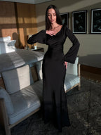 Women's flared sleeve maxi wedding guest dress