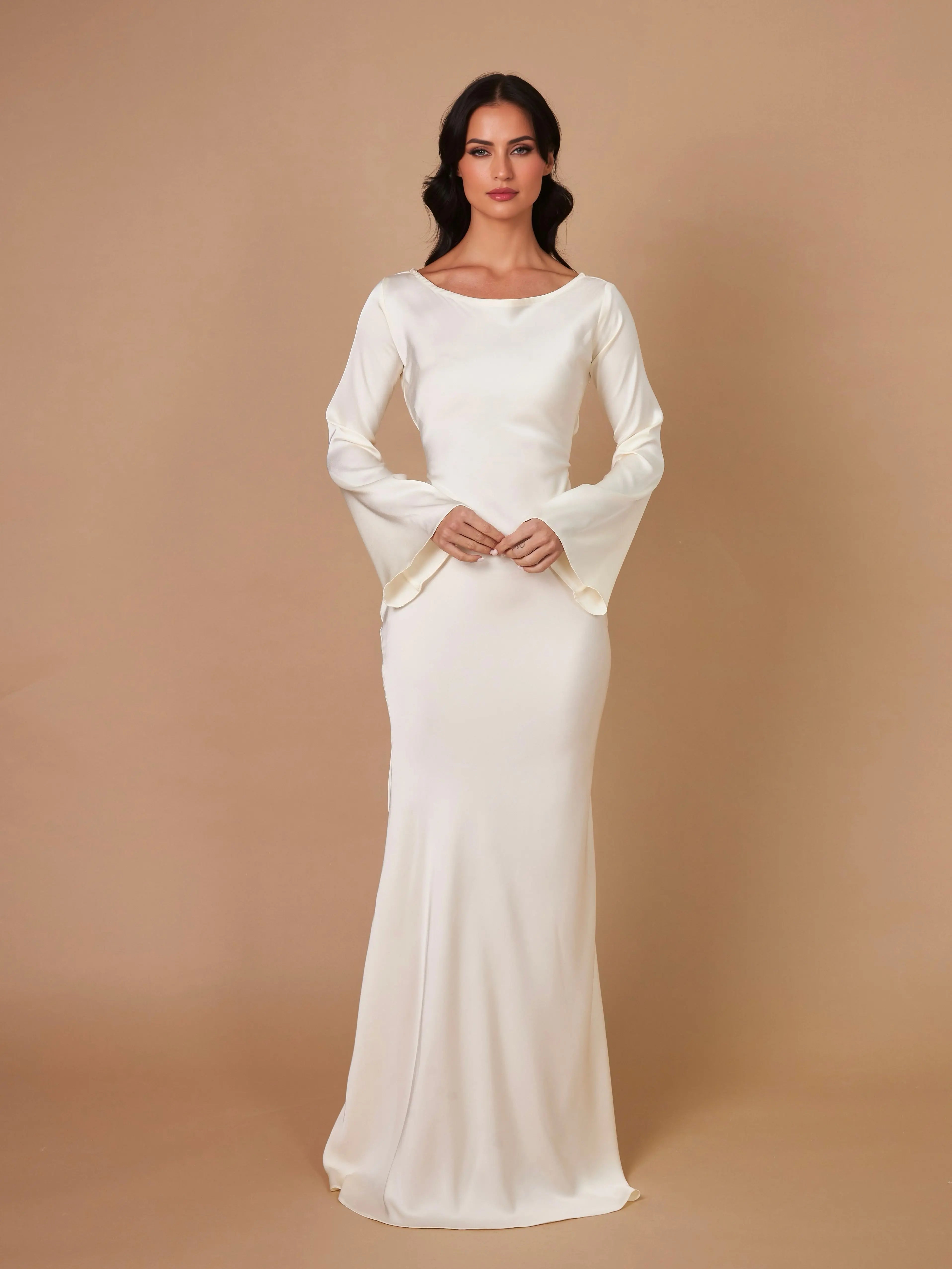 Women's flared sleeve maxi wedding guest dress