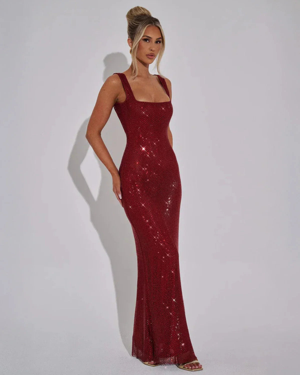 Women's floor-length dress with all-over embellished detailing