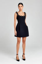 Women's floral appliqué scoop neck mini cocktail dress