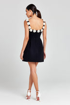 Women's floral appliqué scoop neck mini cocktail dress