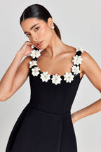 Women's floral appliqué scoop neck mini cocktail dress