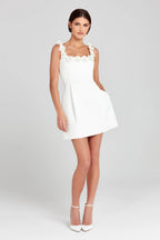 Women's floral appliqué scoop neck mini cocktail dress