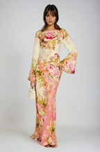 Women's floral bell sleeve maxi evening dress
