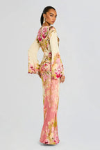 Women's floral bell sleeve maxi evening dress