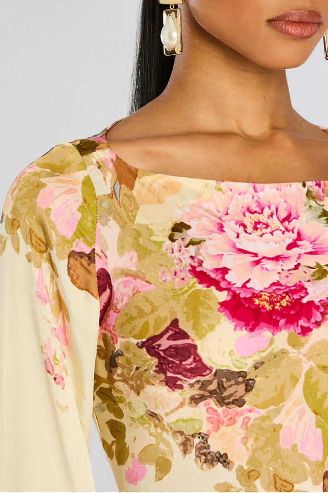 Women's floral bell sleeve maxi evening dress