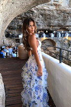 Women's floral corset bodice ruffle maxi wedding guest dress