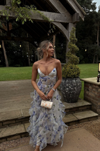 Women's floral corset bodice ruffle maxi wedding guest dress