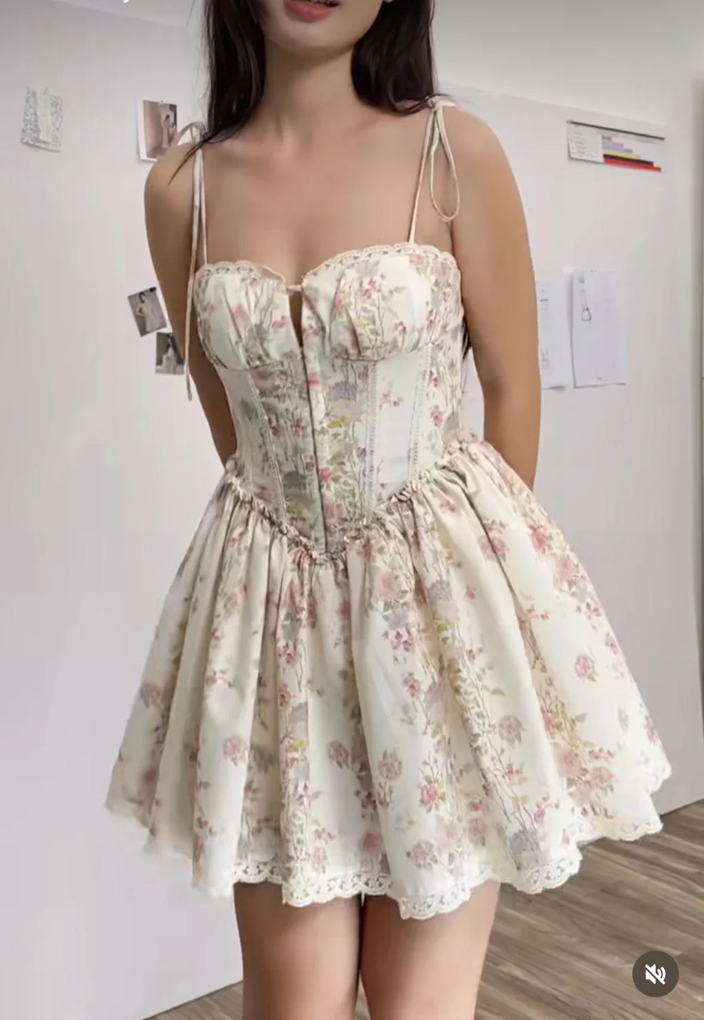 Women's floral corset mini summer dress with lace trim