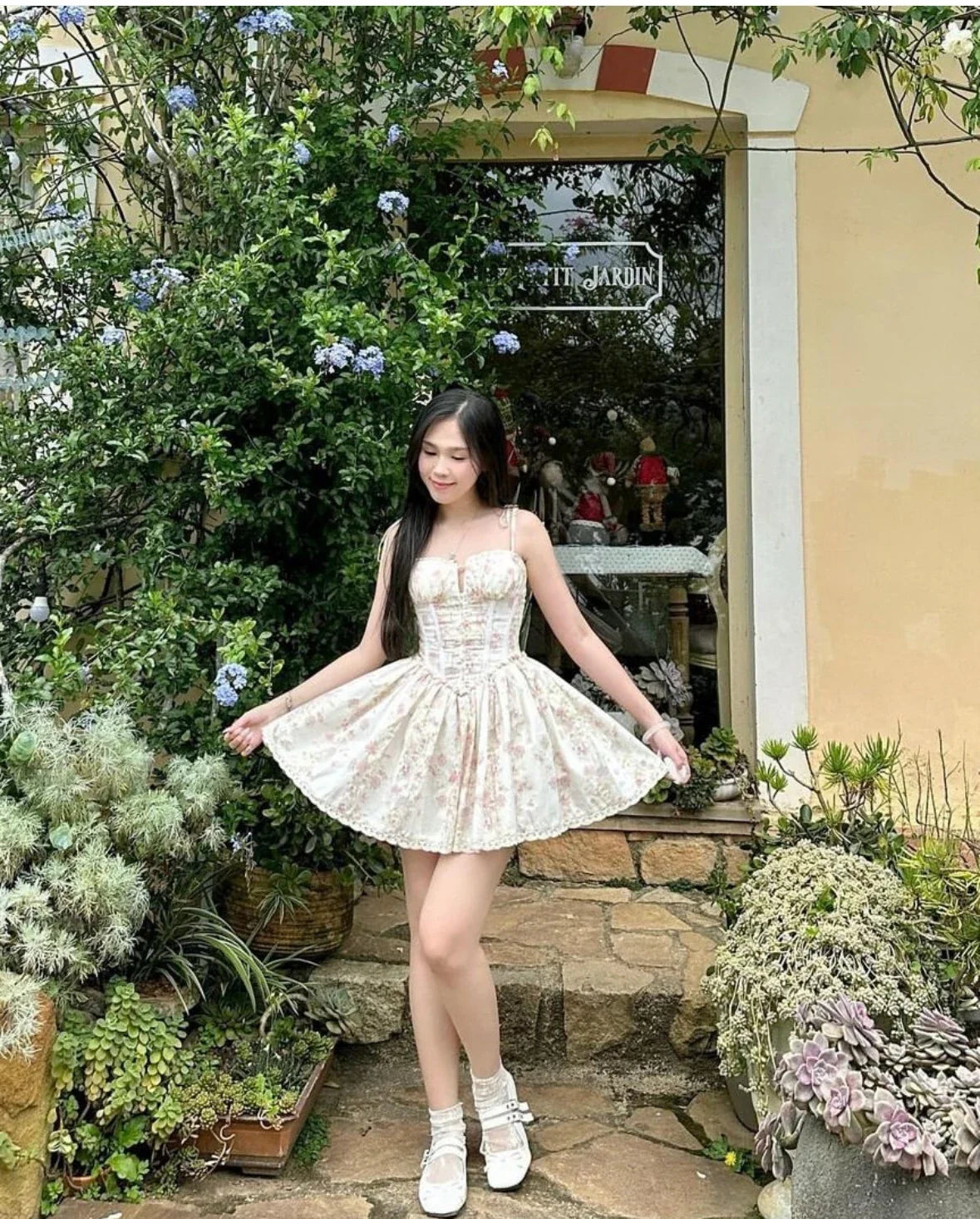 Women's floral corset mini summer dress with lace trim