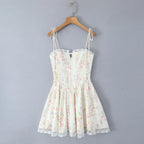 Women's floral corset mini summer dress with lace trim