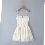 Women's floral corset mini summer dress with lace trim