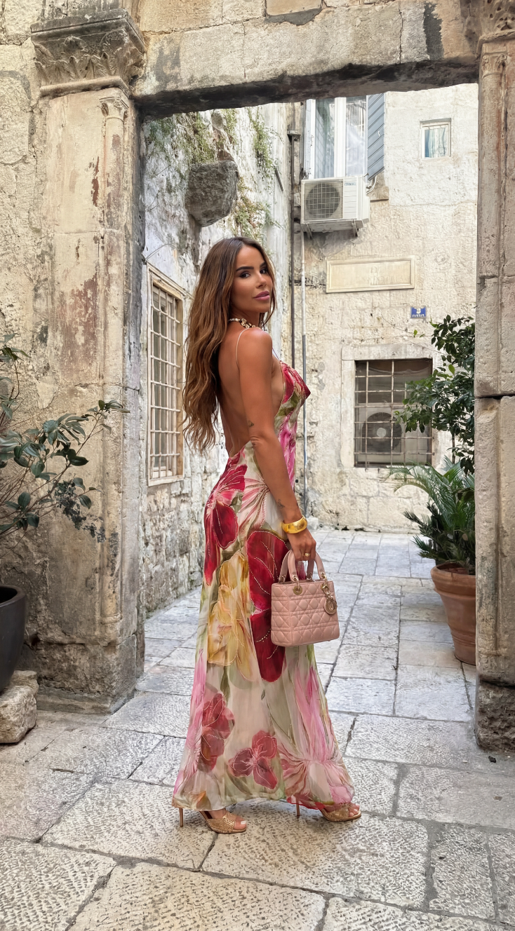 Women's floral cowl neck maxi summer dress