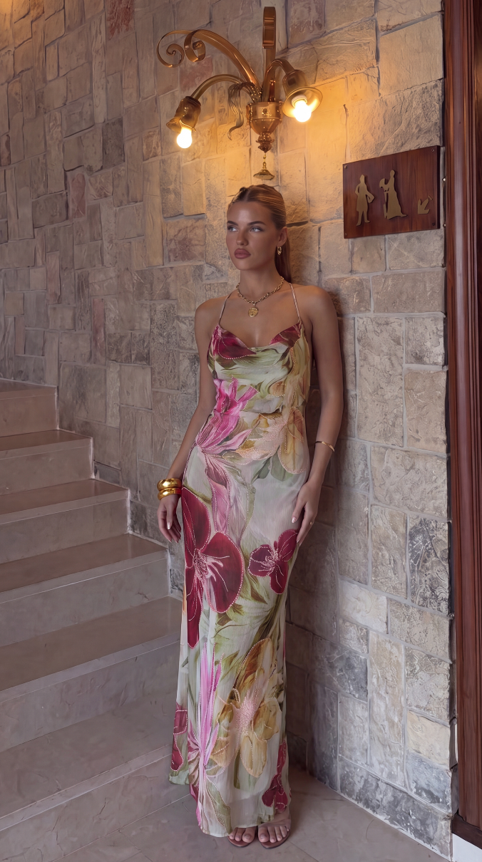 Women's floral cowl neck maxi summer dress